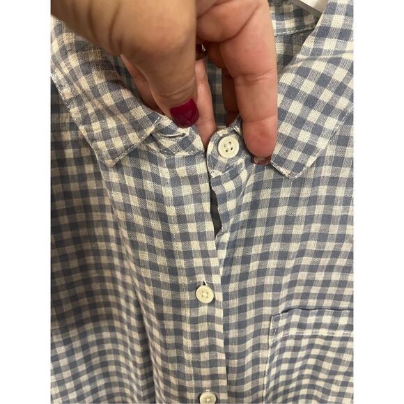 BeachLunchLounge Blue Gingham Linen Blend Button Down Tie Front Shirt sz M EUC - Picture 4 of 7